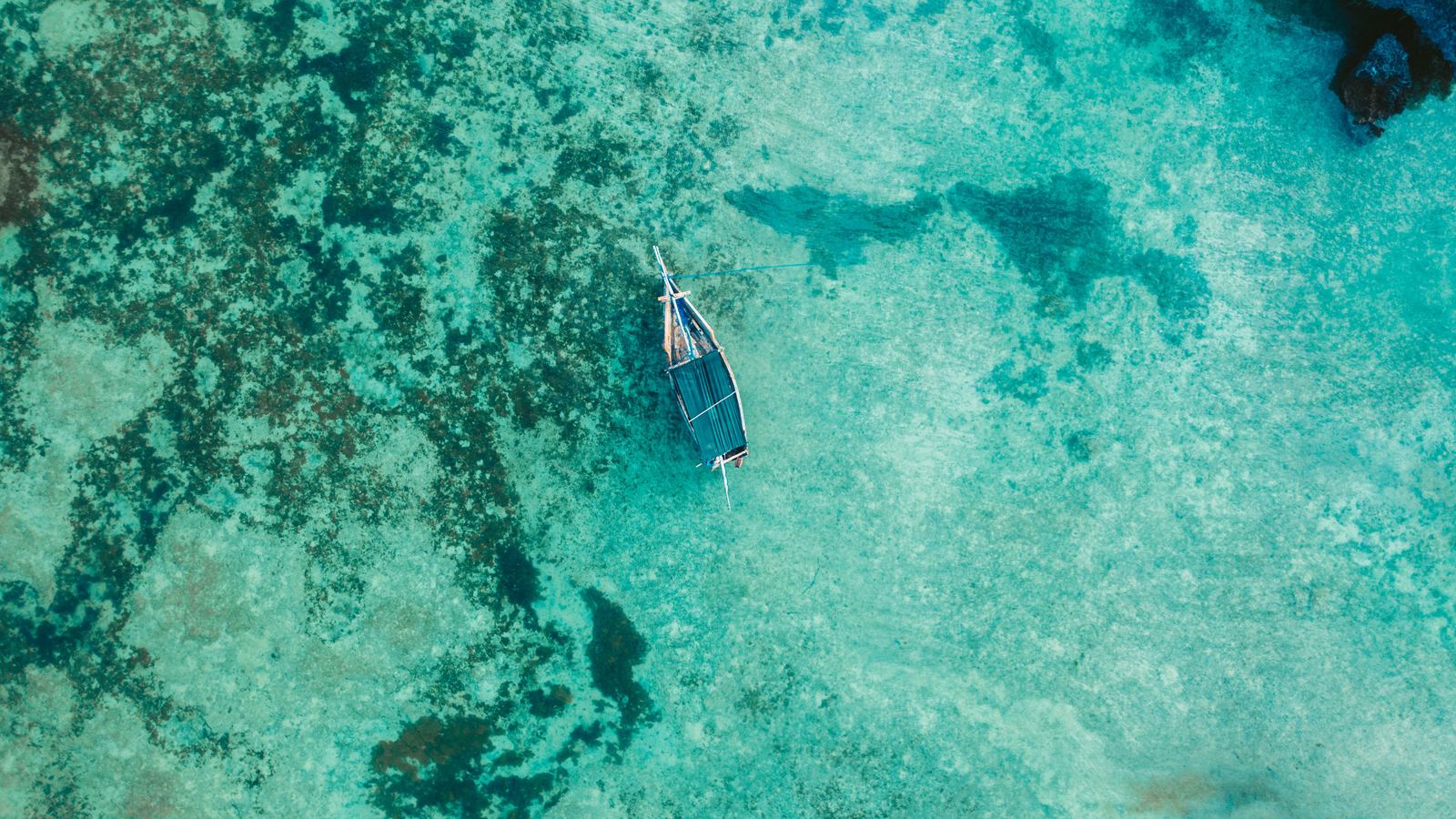 Dhow over turquoise water off Zanzibar